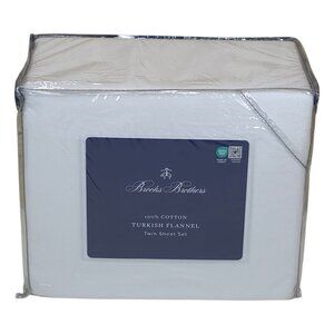Brooks Brothers 100% Cotton Turkish Flannel Twin Sheet Set White Soft Bedding